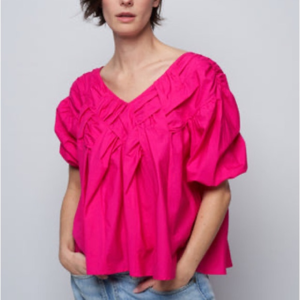 Merlette Antares Puff-sleeve Cotton Poplin Blouse